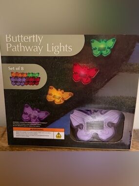 Butterfly Pathway Lights Set of 8 - Multicolor Solar Garden Accent Lights